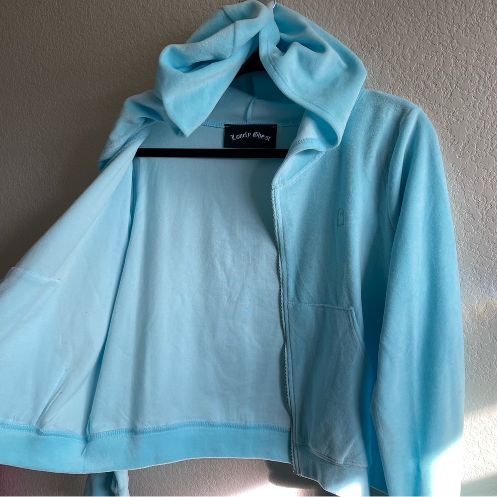 ✨RARE Lonely Ghost | Light Blue Y2K Rhinestone Velour Suit Jacket - Picture 7 of 16
